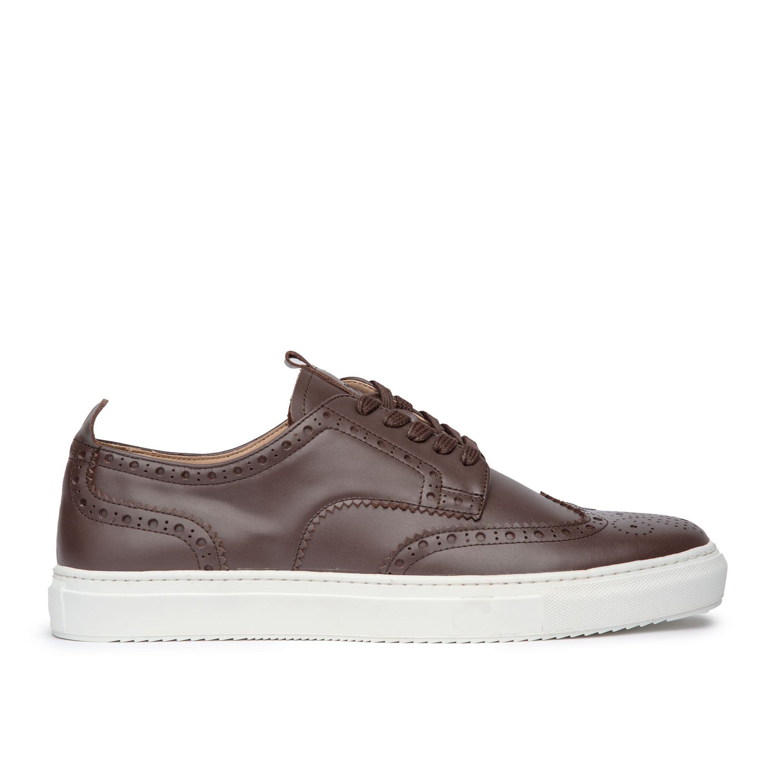 The Alpha handmade, full brogue leather sneakers in dark brown, made from high quality box calf leather