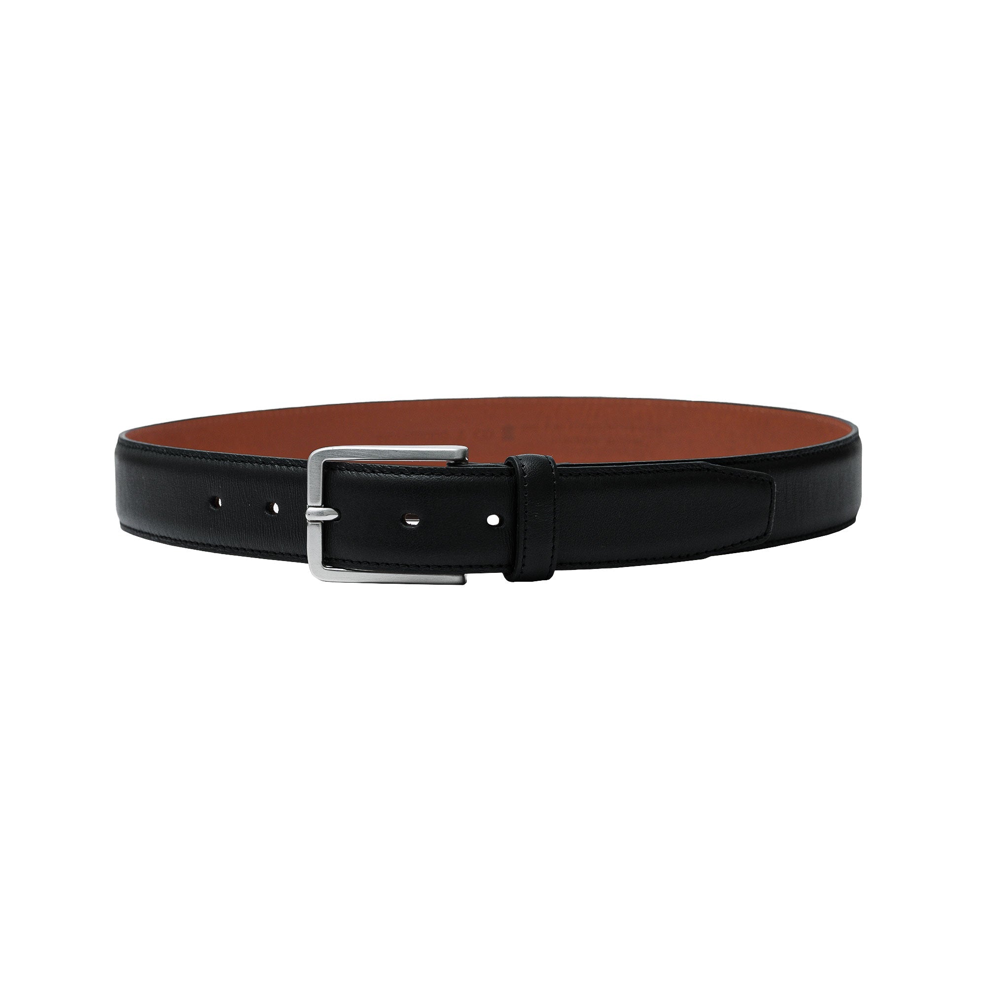 Men’s black leather belt in full grain calfskin. Pair with suits, office wear, or weddings.