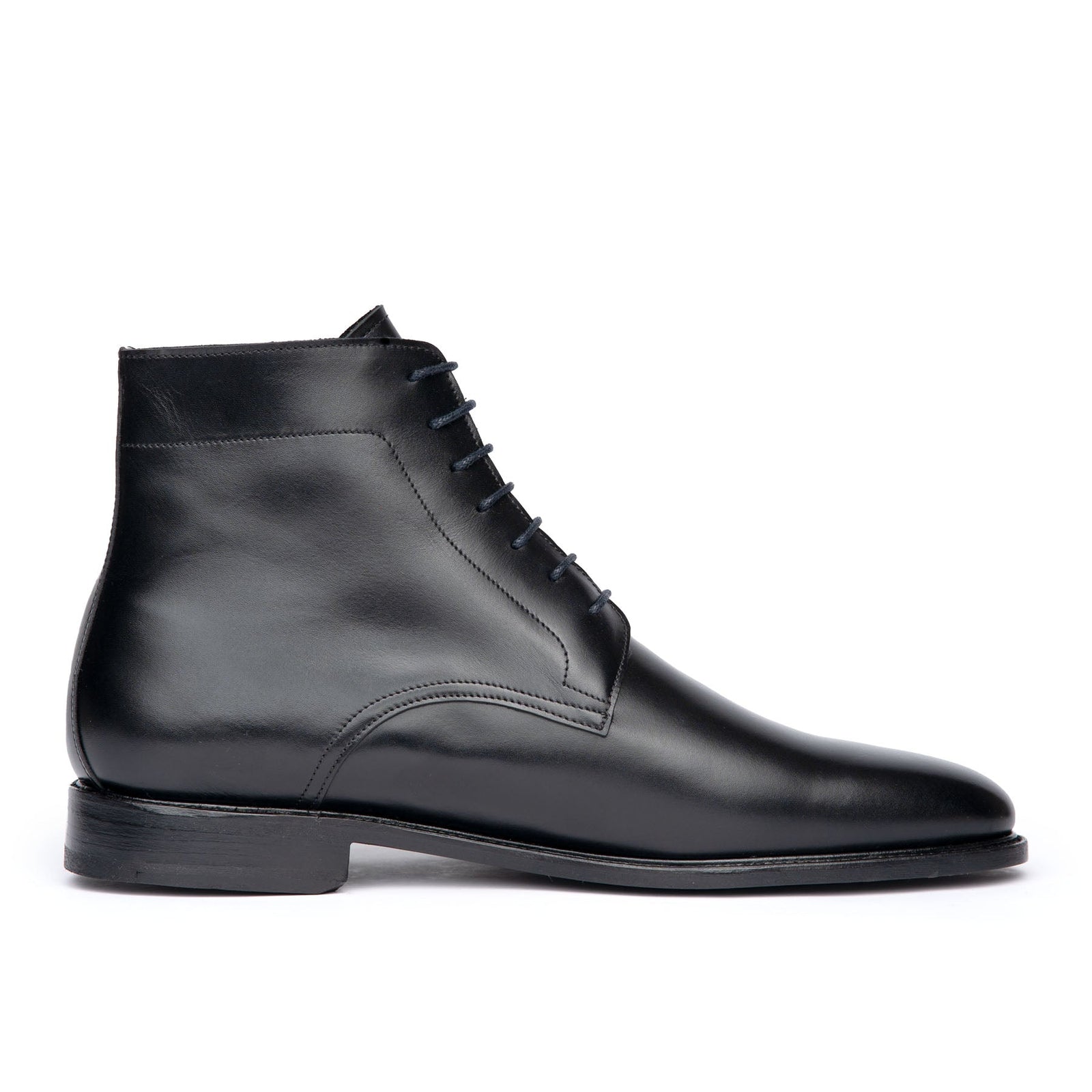 Mens black leather dress boots featuring full grain leather and blake rapid stitched construction for all formal events