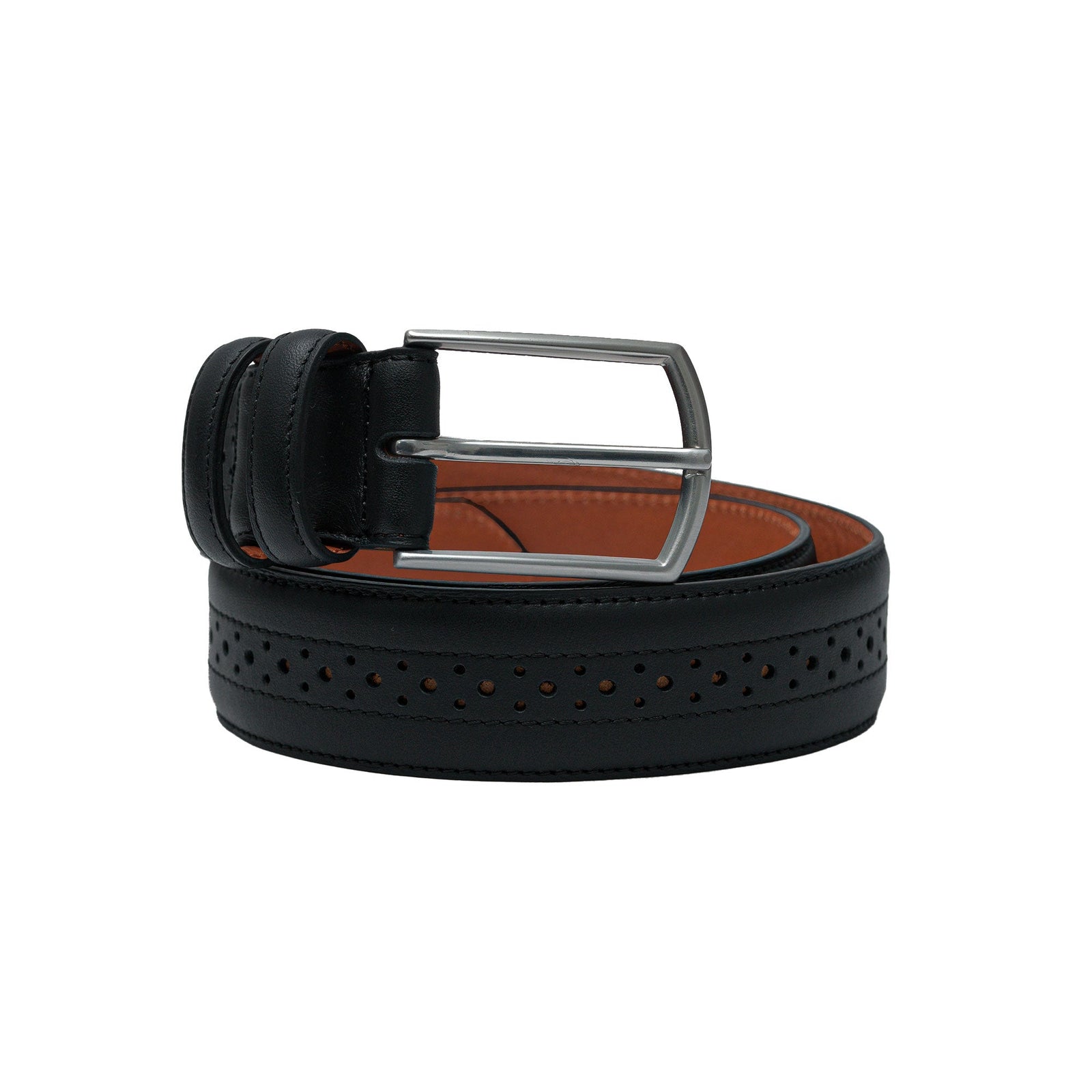 The ultimate black dress belt for men. Perforations add character. Pair with your brogue shoes.