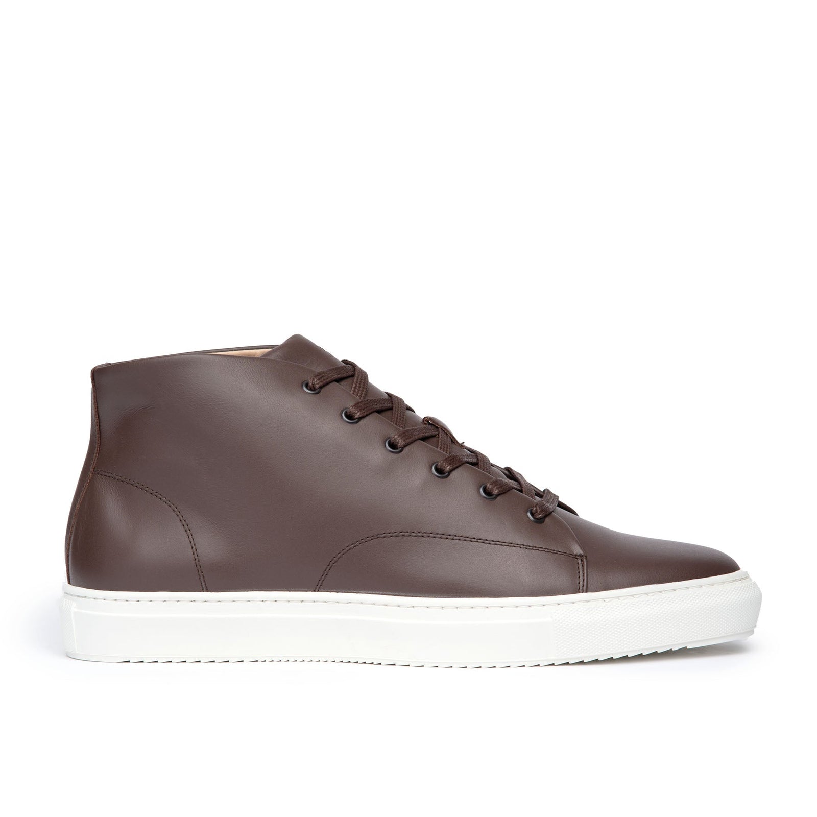 Brown leather high top sneakers expertly crafted using full grain leather and natural rubber sole 