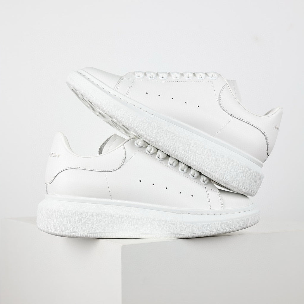** Alexander McQueen White Calfskin Sneakers - Authentic Lace-Up Sneakers

**