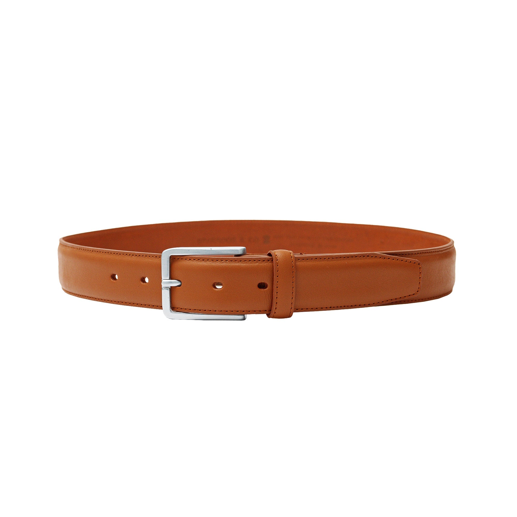 Tan leather belt for men. Artisanal full-grain calfskin for jeans or chinos. Shop now for quality.