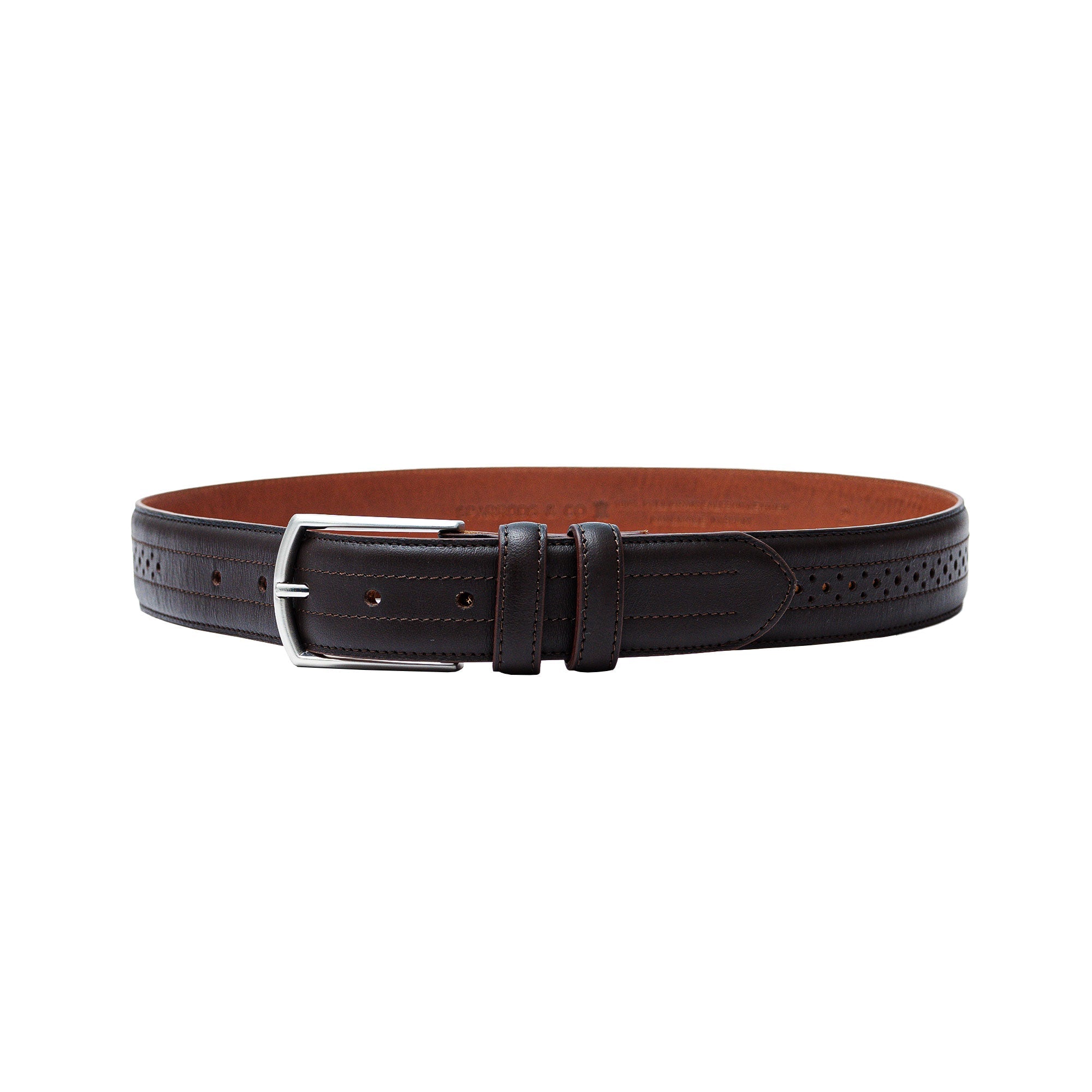 The ultimate dress belt for men. Perforations add character. Pairs with your brown wingtip shoes
