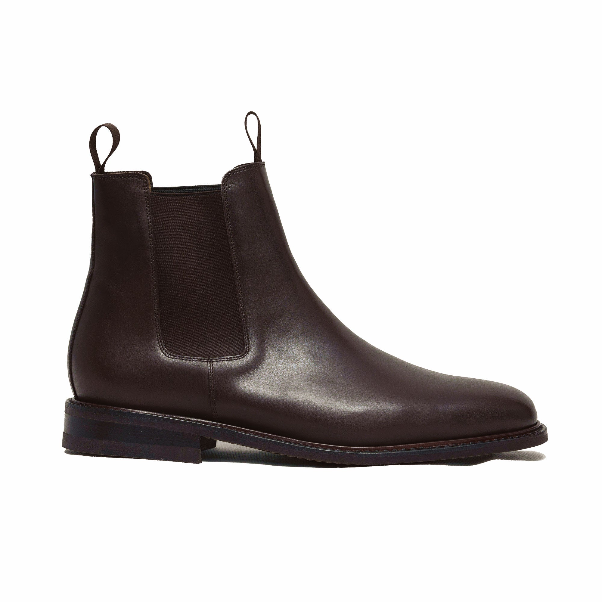 Men's brown Chelsea boots crafted using goodyear welt construction and full grain leather.