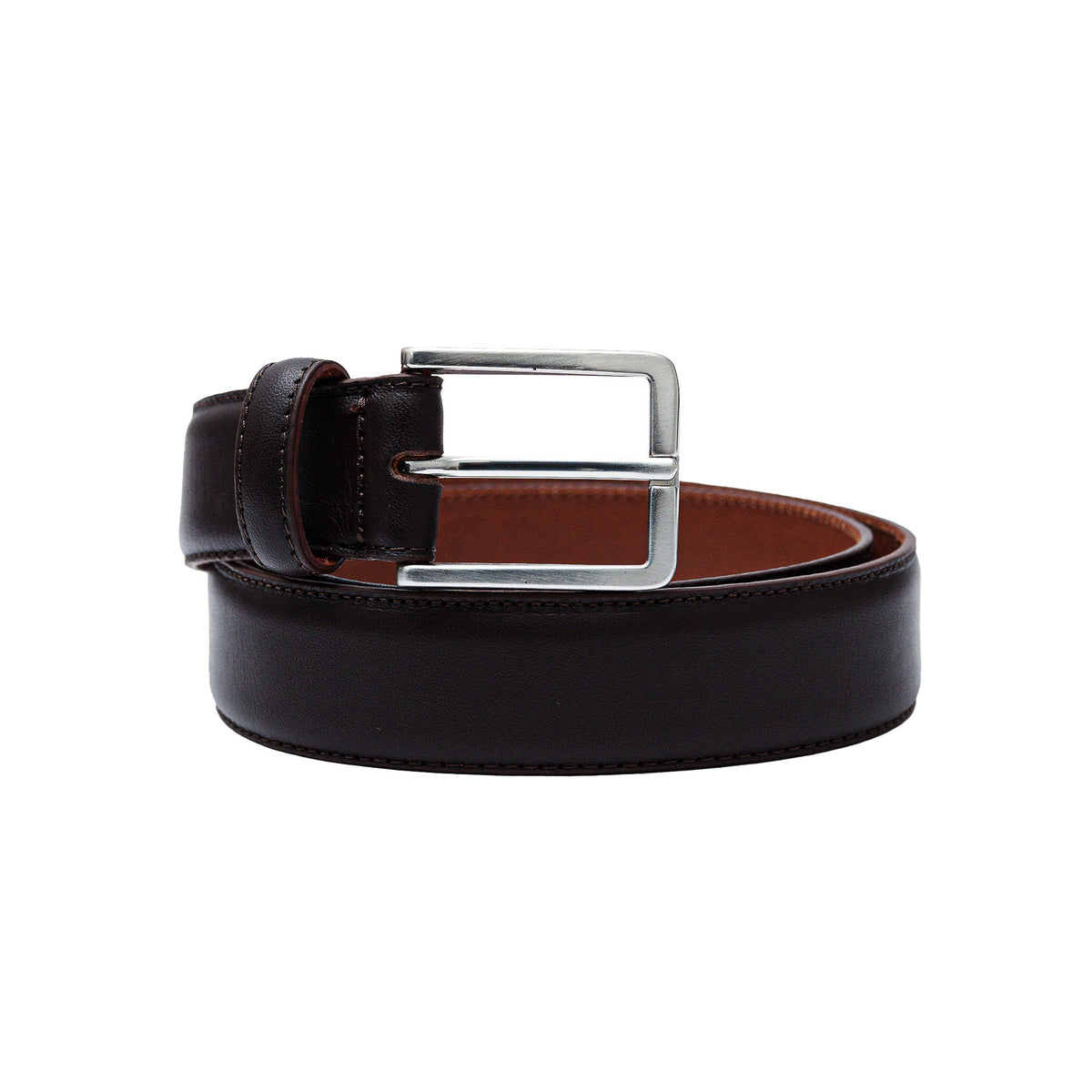 Brown dress belt for men. Full-grain calfskin for the office or a special event. Shop now.