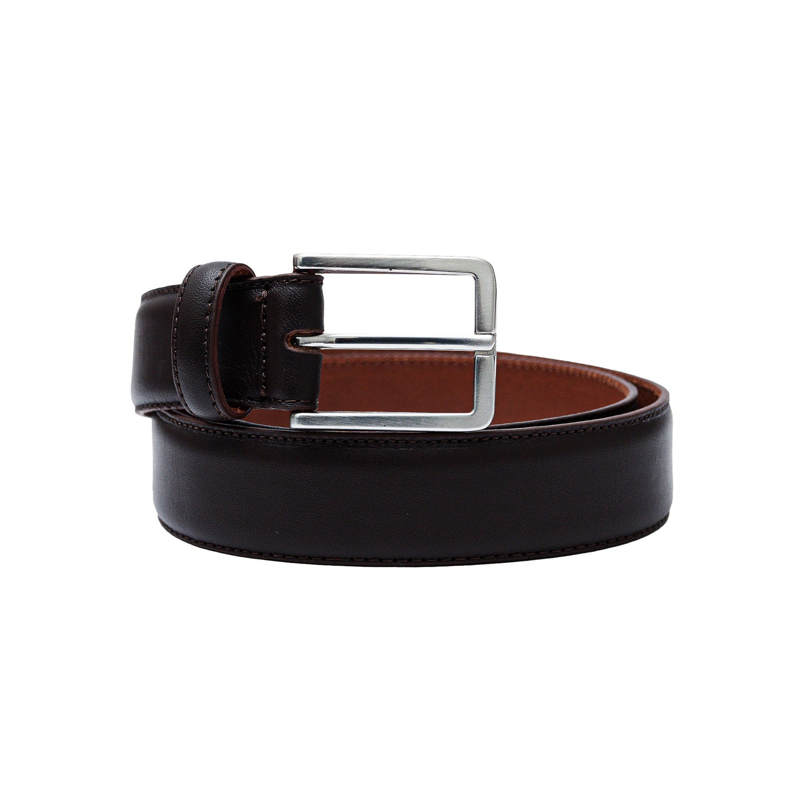 Brown dress belt for men. Full-grain calfskin for the office or a special event. Shop now.