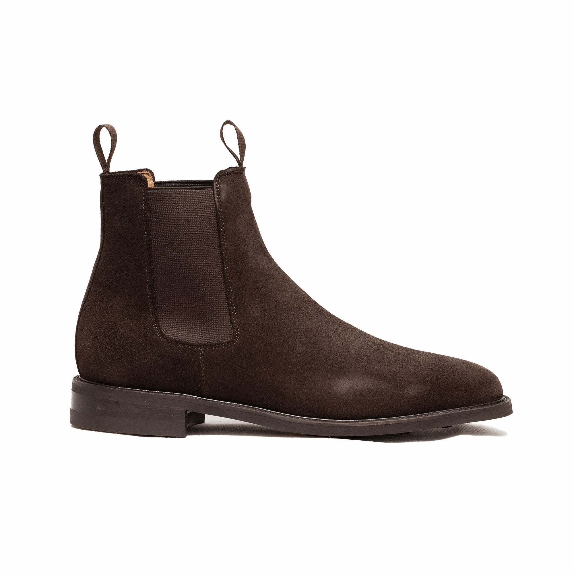 Brown suede chelsea boots featuring blake rapid stitched with double pull tug for everyday wear